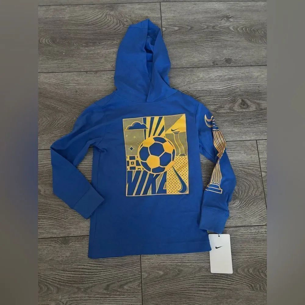 Nike Kids Blue Hoodie with soccer Graphic Print
